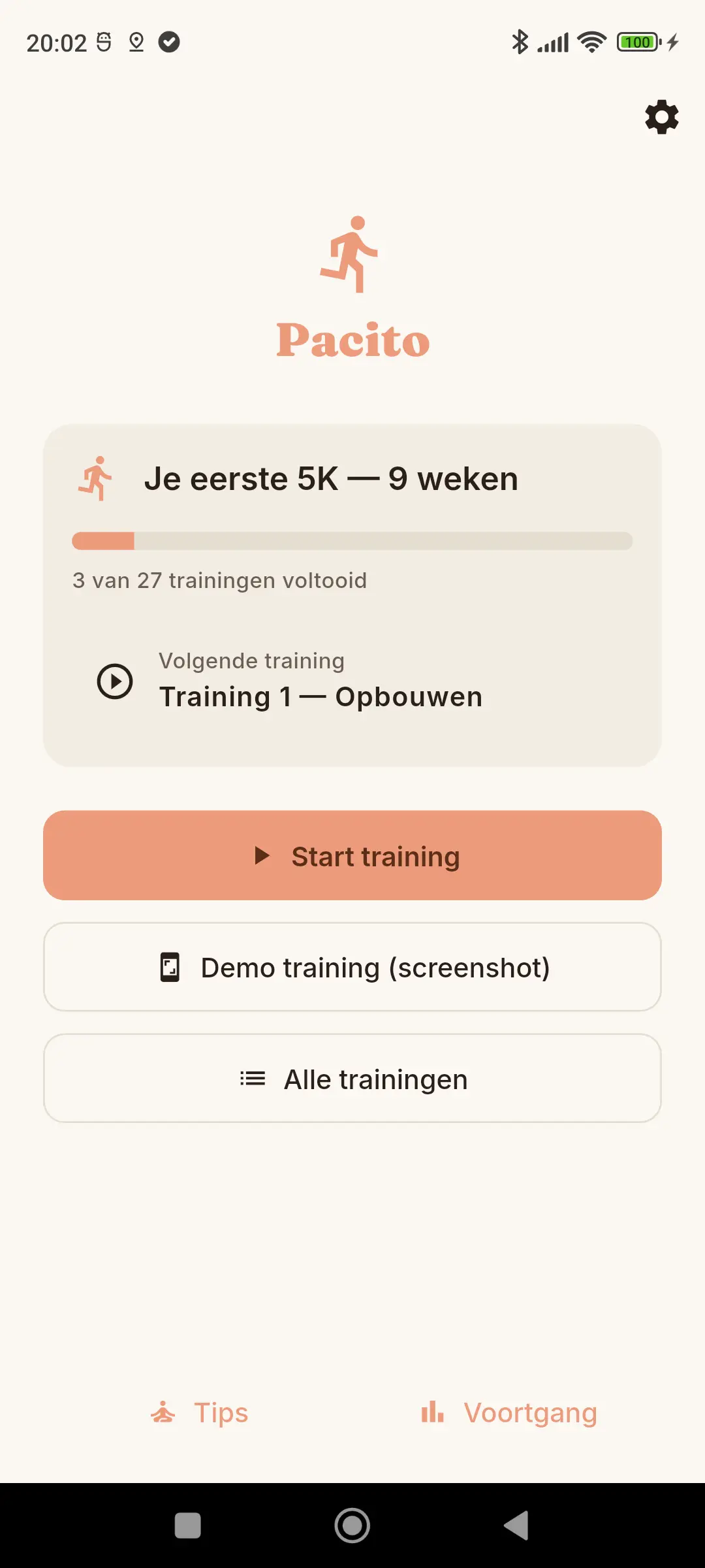 Pacito — overzichtsscherm met voortgang